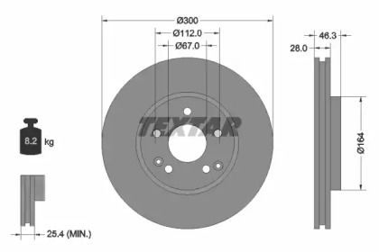 Вентилируемый тормозной диск на Мерседес E220 Textar 92106003.