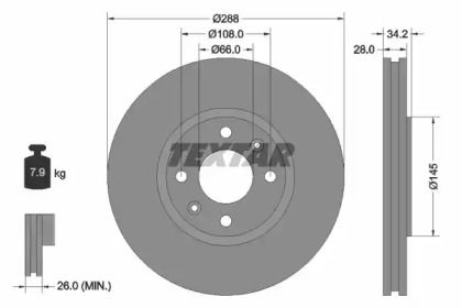 Перфорированный тормозной диск на Ситроен Ксантия  Textar 92107800.