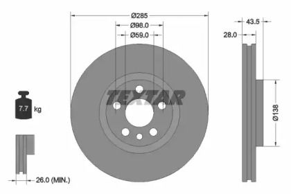 Вентильований гальмівний диск на Lancia Phedra  Textar 92115003.