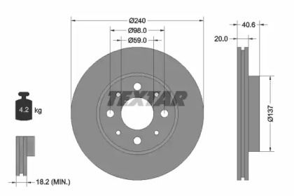 Вентилируемый тормозной диск на Фиат Панда  Textar 92118003.