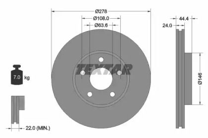 Вентилируемый тормозной диск на Форд Торнео Конект  Textar 92124803.