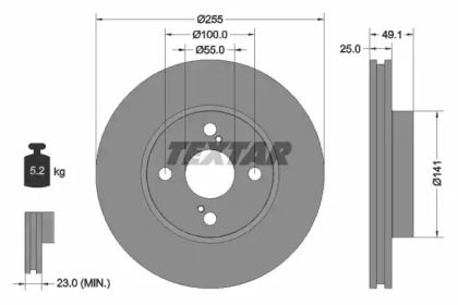 Вентилируемый тормозной диск на Тайота Приус  Textar 92125903.