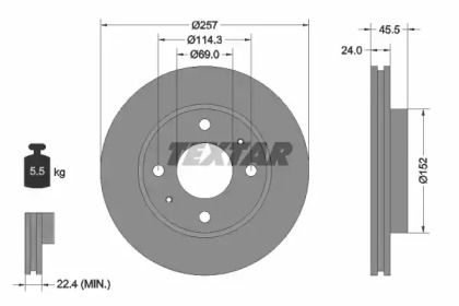 Вентилируемый тормозной диск на Hyundai Elantra  Textar 92130800.