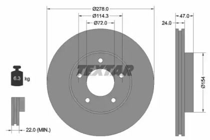 Вентилируемый тормозной диск на Mazda Tribute  Textar 92146503.