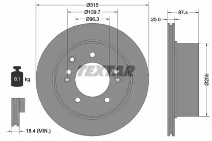 Вентилируемый тормозной диск на Киа Соренто 1 Textar 92147400.