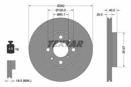 Вентильований гальмівний диск на Opel Agila  Textar 92148903.