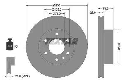 Вентилируемый тормозной диск на Iveco Daily  Textar 92155900.