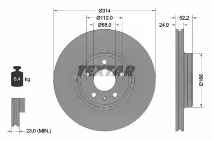 Вентилируемый тормозной диск на Ауди А5  Textar 92159905.