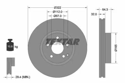 Вентильований гальмівний диск на Mercedes-Benz SL  Textar 92163505.