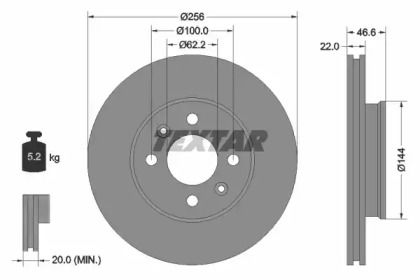 Вентильований гальмівний диск на Hyundai Accent  Textar 92164703.
