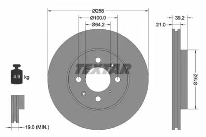 Вентильований гальмівний диск на Хонда Джаз  Textar 92165903.