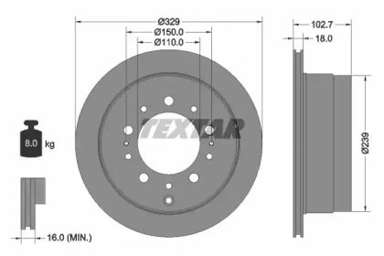 Вентилируемый тормозной диск на Тайота Ленд Крузер  Textar 92172803.