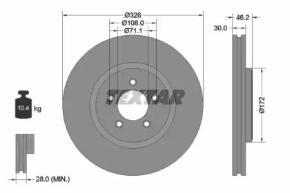 Вентилируемый тормозной диск на Ягуар ХФ  Textar 92173505.