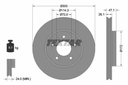 Вентильований гальмівний диск на Mazda Tribute  Textar 92197703.