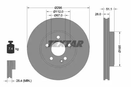 Вентилируемый тормозной диск на Мерседес ГЛА  Textar 92241603.