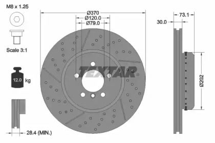 Вентилируемый тормозной диск с насечками С перфорацией Textar 92265425.