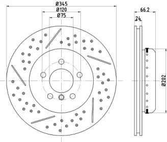 Вентилируемый тормозной диск с насечками С перфорацией Textar 92265525.