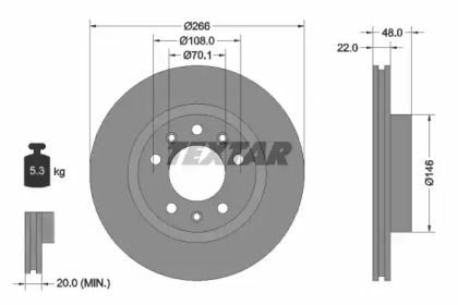 Вентилируемый тормозной диск на Пежо 308  Textar 92269003.