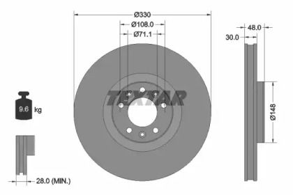 Вентилируемый тормозной диск на Пежо 308  Textar 92283403.