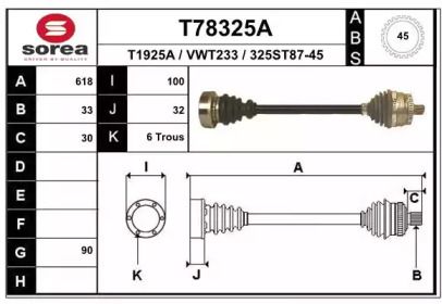 Полуось на Volkswagen Passat  Eai T78325A.