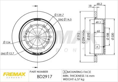 Вентилируемый задний тормозной диск Fremax BD-2917.