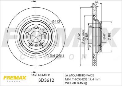 Вентильований задній гальмівний диск Fremax BD-3612.