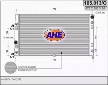 Радиатор охлаждения двигателя AHE 105.013/O.
