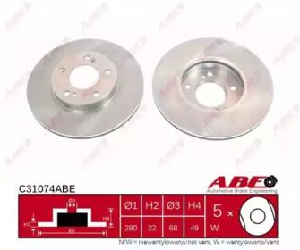 Вентильований гальмівний диск на Nissan Maxima  ABE C31074ABE.
