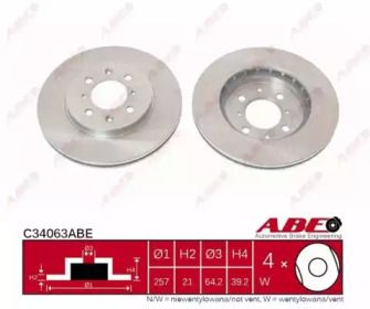 Вентилируемый тормозной диск на Хонда Джаз  ABE C34063ABE.