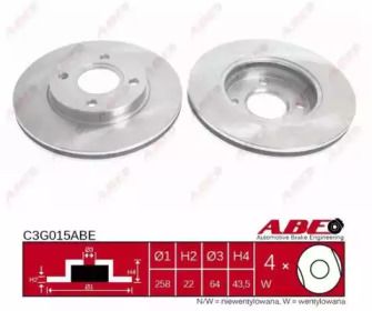 Вентилируемый тормозной диск на Mazda 2  ABE C3G015ABE.