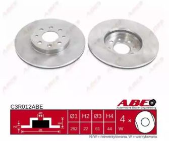 Вентилируемый тормозной диск ABE C3R012ABE.