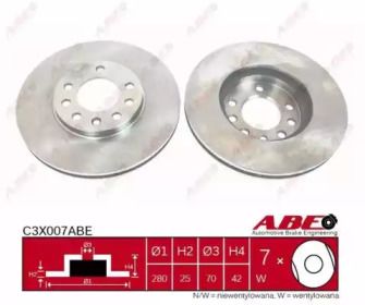 Вентилируемый тормозной диск ABE C3X007ABE.