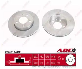 Вентилируемый тормозной диск ABE C3X014ABE.