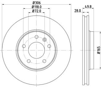 Перфорированный тормозной диск на Опель Виваро  Hella Pagid 8DD 355 127-801.