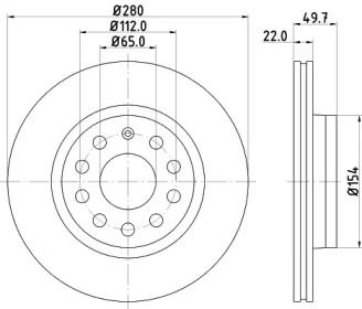 Вентилируемый тормозной диск на Skoda Octavia A5  Hella Pagid 8DD 355 127-991.