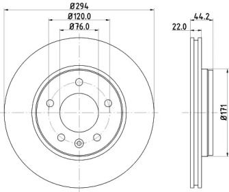 Перфорированный тормозной диск на Фольксваген Мультивен  Hella Pagid 8DD 355 128-031.