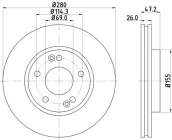 Вентилируемый тормозной диск Hella Pagid 8DD 355 118-151.