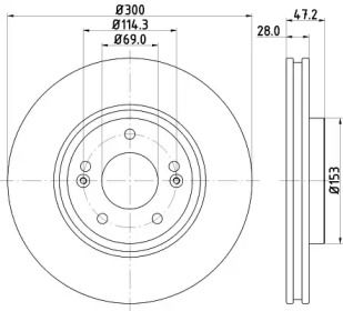 Вентилируемый тормозной диск на Киа Оптима  Hella Pagid 8DD 355 114-511.
