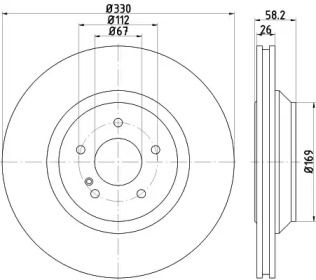 Вентилируемый тормозной диск на Мерседес С класс  Hella Pagid 8DD 355 116-281.