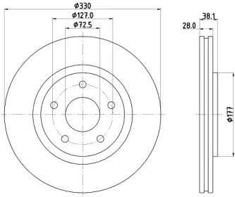 Вентилируемый тормозной диск на Фольксваген Роутан  Hella Pagid 8DD 355 123-151.