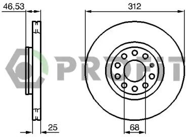 Вентильований передній гальмівний диск на Audi A6 C5 Profit 5010-1707.