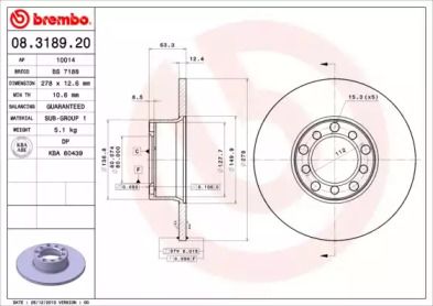 Тормозной диск на Мерседес С класс  Brembo 08.3189.20.