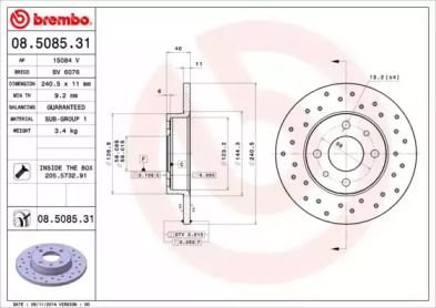 Перфорований гальмівний диск Brembo 08.5085.31.