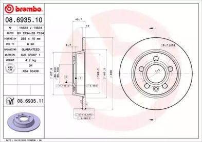 Тормозной диск Brembo 08.6935.10.