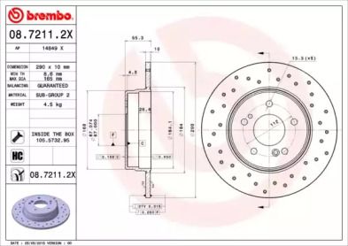 Перфорированный тормозной диск на Мерседес W202 Brembo 08.7211.2X.