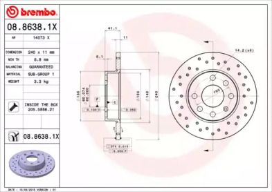 Перфорированный тормозной диск Brembo 08.8638.1X.
