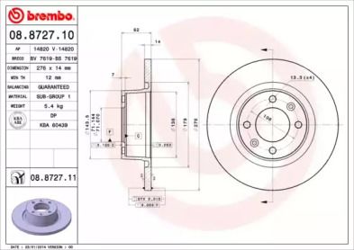 Тормозной диск на Citroen C5  Brembo 08.8727.11.