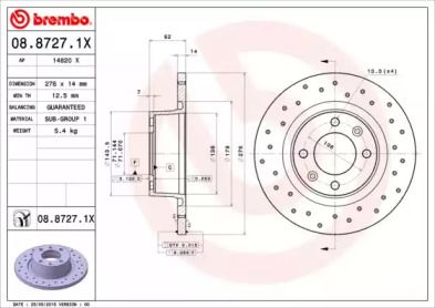Перфорированный тормозной диск Brembo 08.8727.1X.