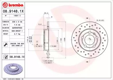 Перфорированный тормозной диск Brembo 08.9148.1X.