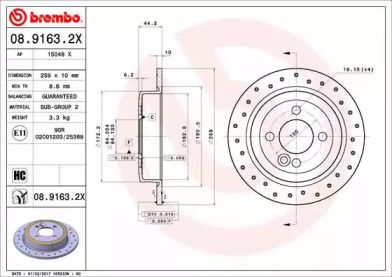 Перфорированный тормозной диск Brembo 08.9163.2X.